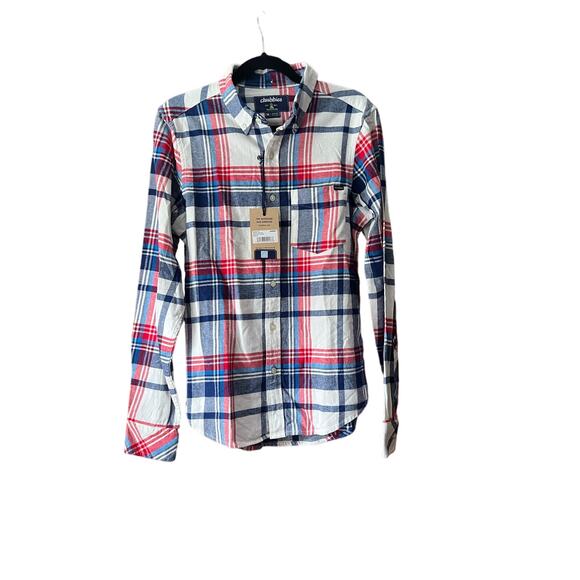 NWT Chubbies Mens The All Around Stretch Flannel Button Down Shirt Red Blue SZ M - Picture 1 of 10